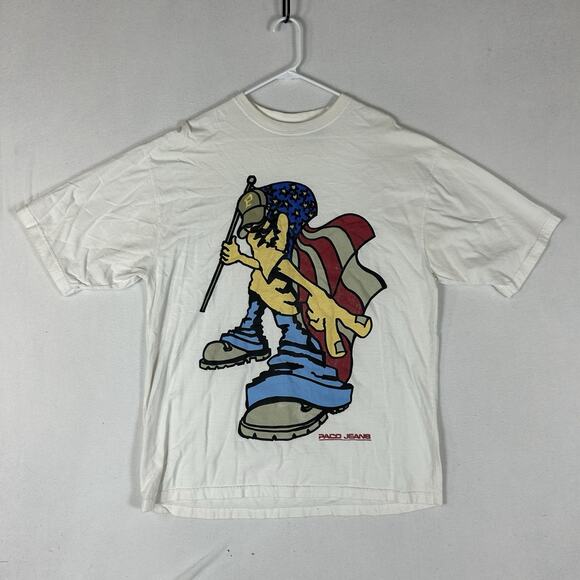 Vintage Y2k Paco Sport T-Shirt Men's XL White Short Sleeve Graphic Print Tee Top - Picture 1 of 9